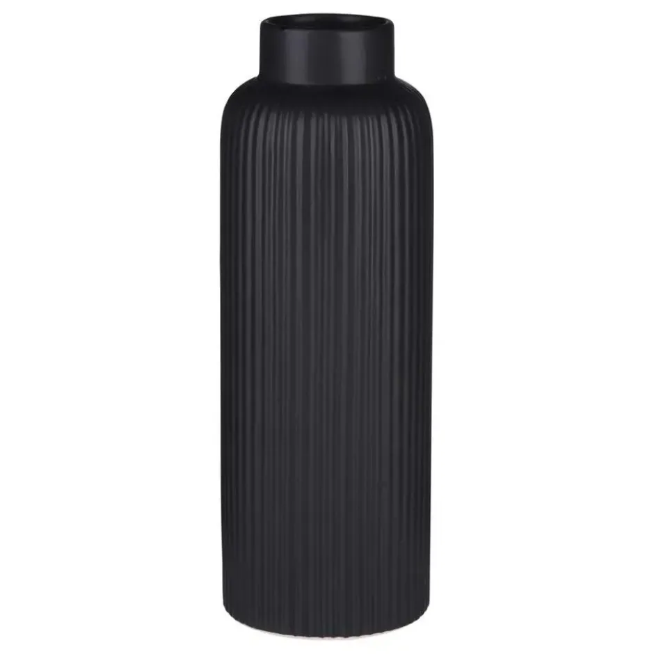 Articasa fles Bloemenvaas Gomera - zwart - 10 x 28 cm - keramiek