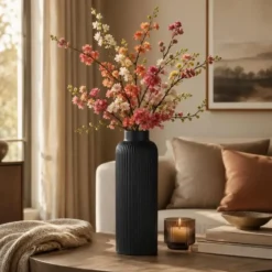 Articasa fles Bloemenvaas Gomera - zwart - 8 x 23 cm - keramiek