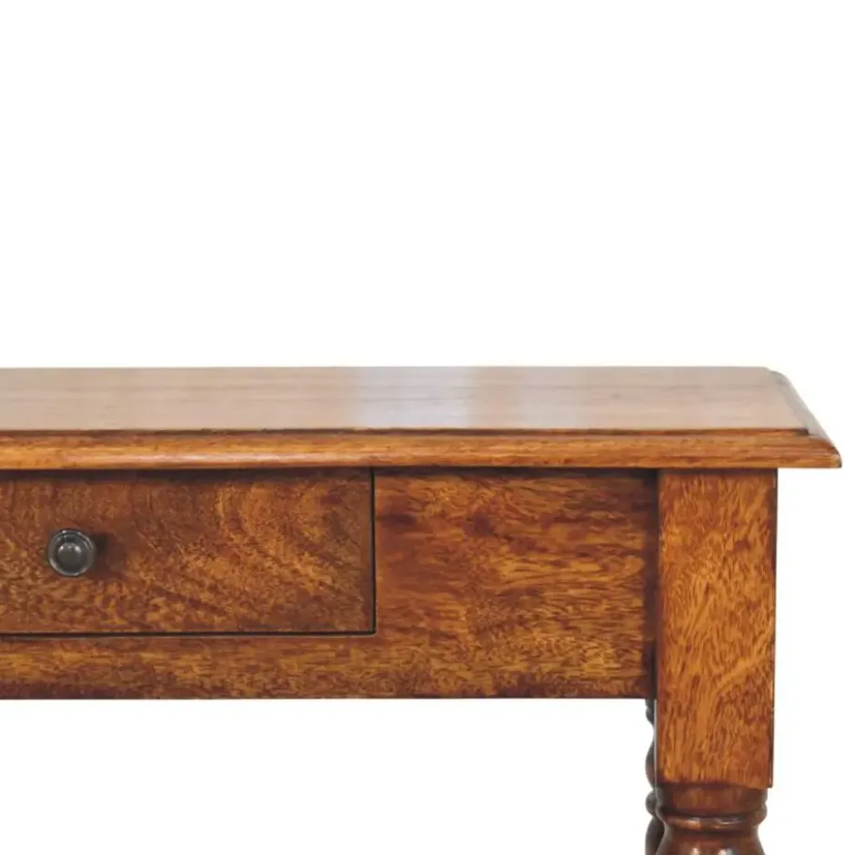 Artisan Furniture Massief Houten Console, Gedraaide Poten, 1 Lade, Donkerbruin