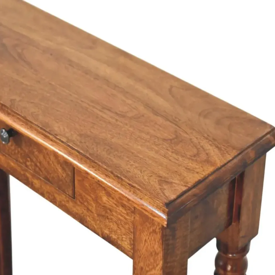 Artisan Furniture Massief Houten Console, Gedraaide Poten, 1 Lade, Donkerbruin