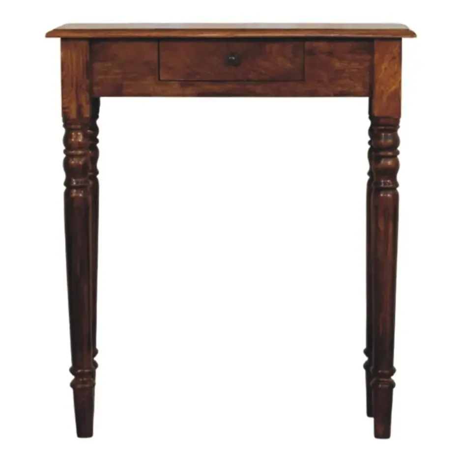Artisan Furniture Massief Houten Console, Gedraaide Poten, 1 Lade, Donkerbruin