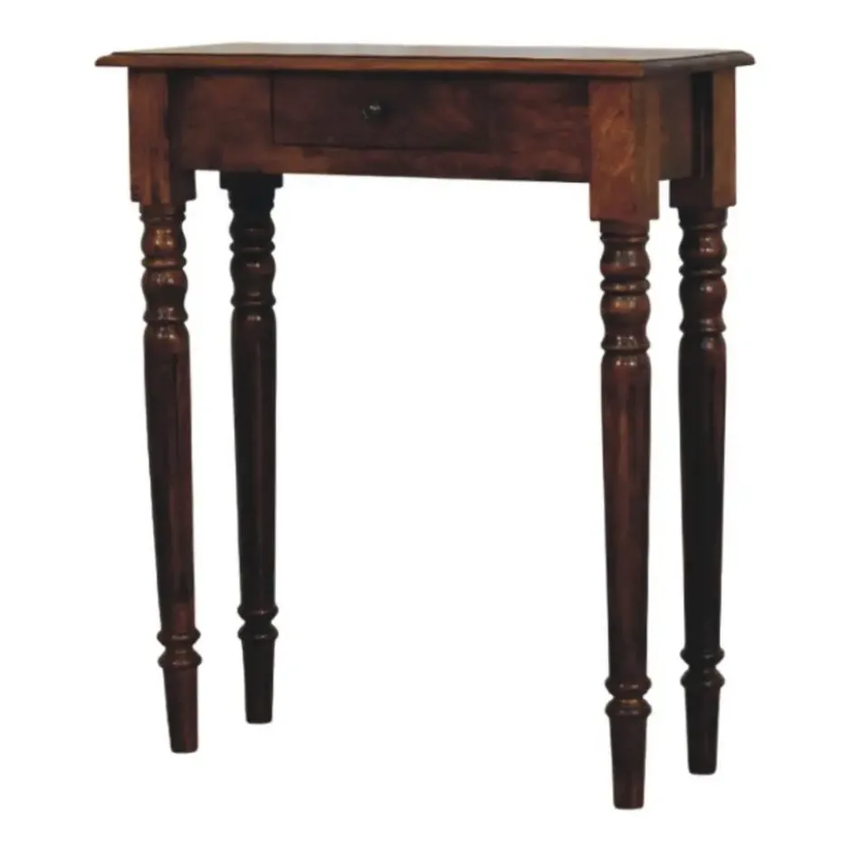 Artisan Furniture Massief Houten Console, Gedraaide Poten, 1 Lade, Donkerbruin