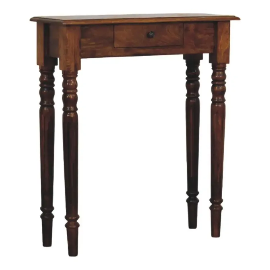 Artisan Furniture Massief Houten Console, Gedraaide Poten, 1 Lade, Donkerbruin