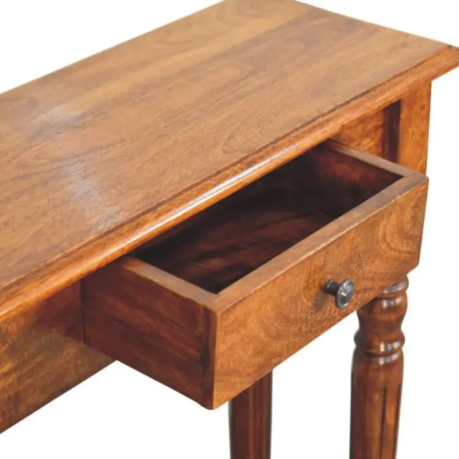 Artisan Furniture Massief Houten Console, Gedraaide Poten, 1 Lade, Donkerbruin