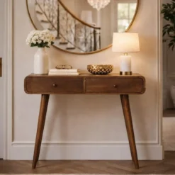 Artisan Furniture Massief hout Klassiek grijs ronde consoletafel