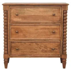 Artisan Furniture Massief Hout Spindel Kast, 3 Lades, Beige