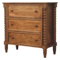 Artisan Furniture Massief Hout Spindel Kast, 3 Lades, Beige