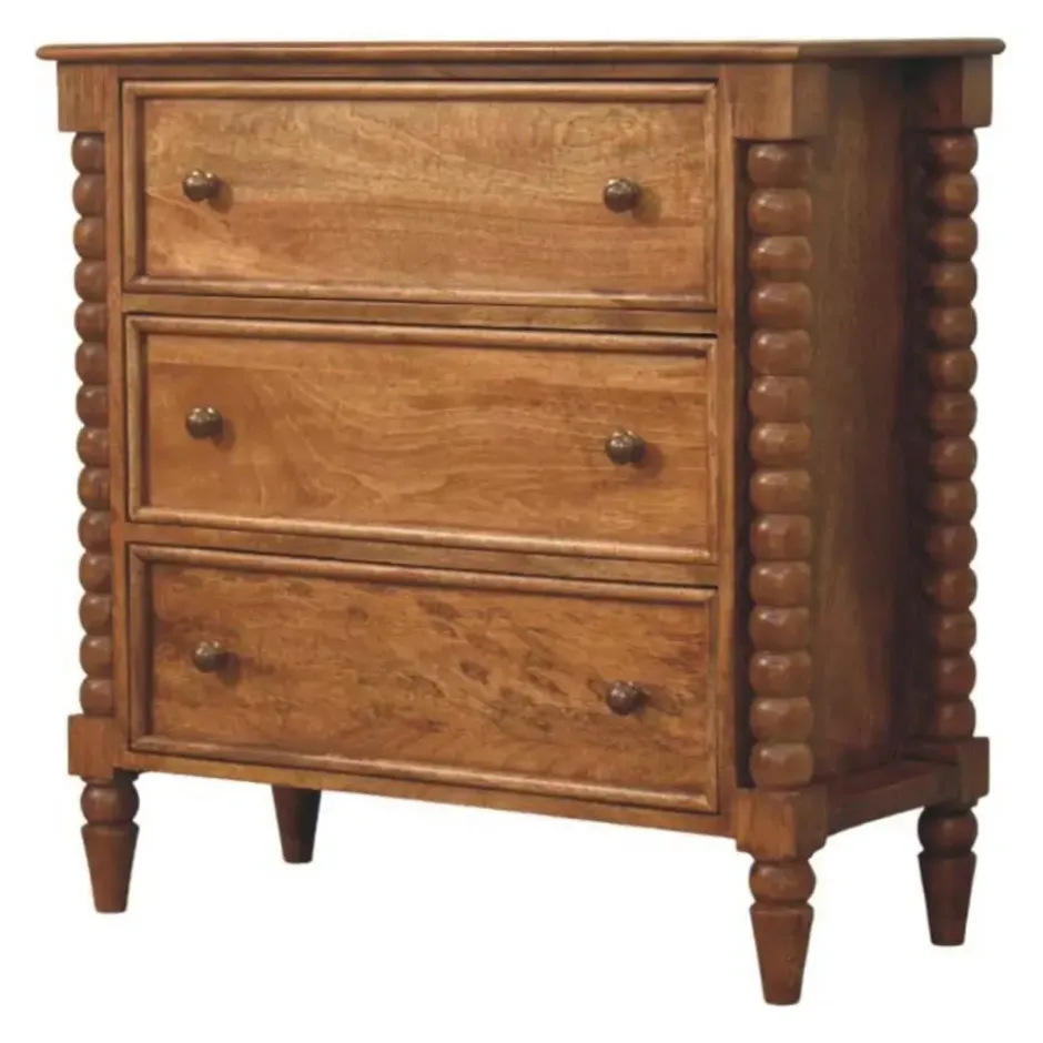 Artisan Furniture Massief Hout Spindel Kast, 3 Lades, Beige
