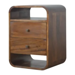 Artisan Furniture Massief Hout Chestnut Gebogen Nachtkastje met 2 Lades