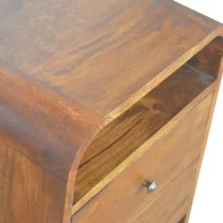 Artisan Furniture Massief Hout Chestnut Gebogen Nachtkastje met 2 Lades