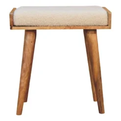 Artisan Furniture Massief Hout Bouclé Crème Voetenbank in Dienbladstijl