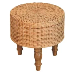 Artisan Furniture Massief Houten Regency Ronde Gevlochten Kruk, Beige Kleur