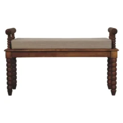 Artisan Furniture Massief Mangohouten Spindle bank met amber linnen