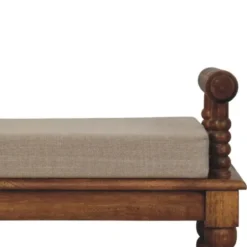 Artisan Furniture Massief Mangohouten Spindle bank met amber linnen