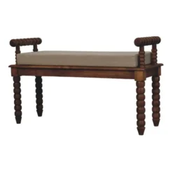 Artisan Furniture Massief Mangohouten Spindle bank met amber linnen