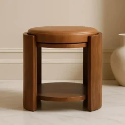 Artisan Furniture Massief Mangohouten Savoy kruk leer