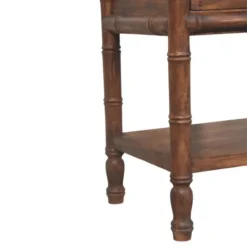 Artisan Furnitur Massief Houten Bamboe Gegraveerd Nachtkastje, 1Lade, 1 Open Vak