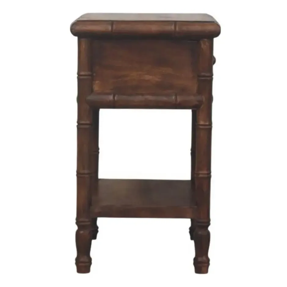 Artisan Furnitur Massief Houten Bamboe Gegraveerd Nachtkastje, 1Lade, 1 Open Vak