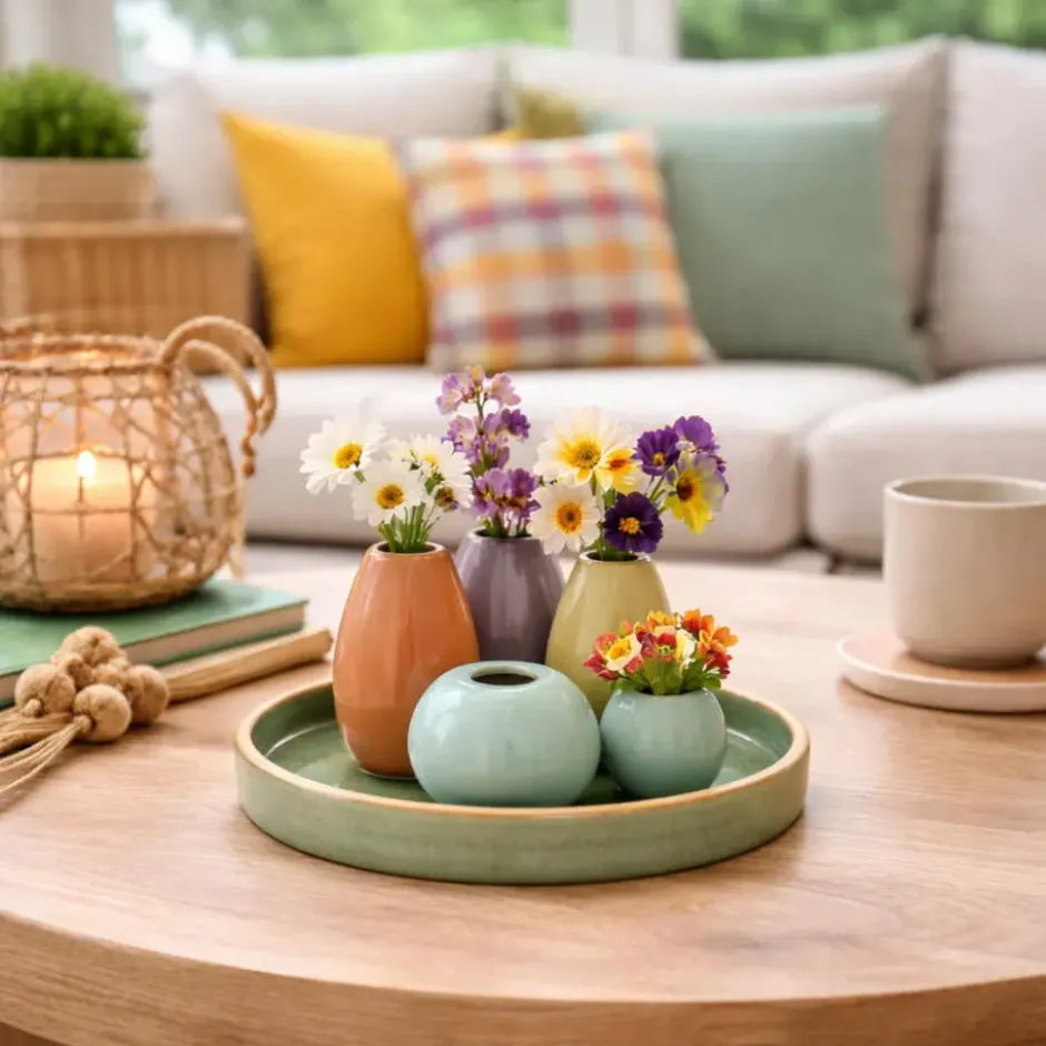 Atmosphera bloemenvaas set - multi - D15 x 10 cm - aardewerk