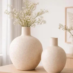 Atmosphera Bloemenvaas Ted - wit - keramiek - D26 x H33 cm
