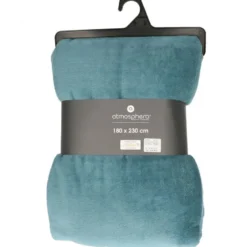 Atmosphera Fleece deken/plaid - petrol blauw - 180 x 230 cm