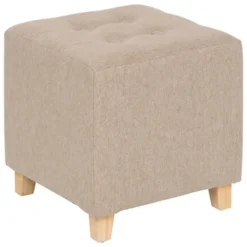 Atmosphera krukje/poef - hout/stof - beige - D35 x H35 cm