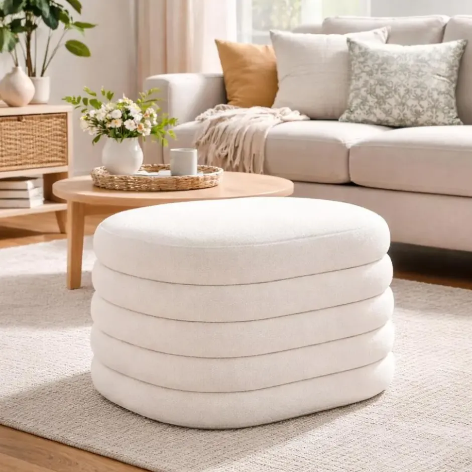 Atmosphera Poef Giulia - wit - boucle/teddy - 59 x 45 cm