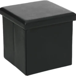 Atmosphera Poef/Hocker - opbergbox - zwart - pvc/mdf - 38 x 38 cm