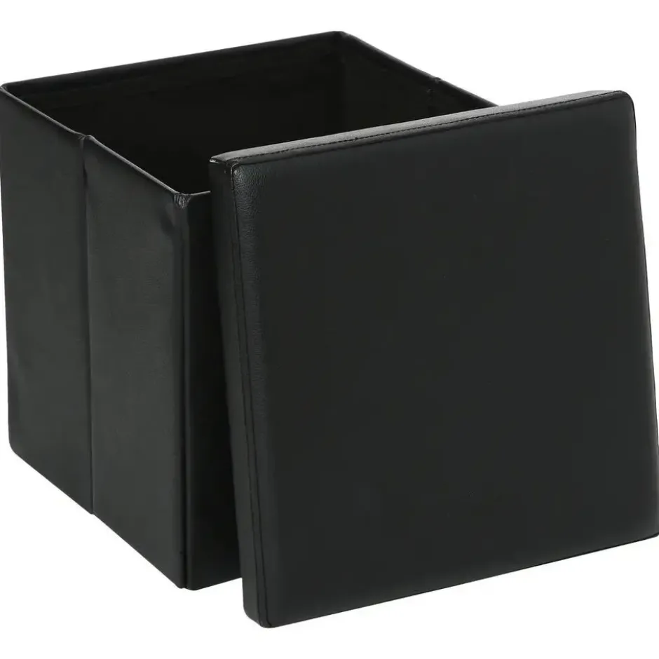 Atmosphera Poef/Hocker - opbergbox - zwart - pvc/mdf - 38 x 38 cm
