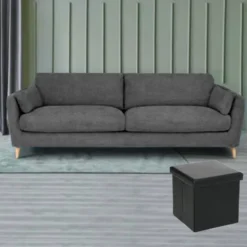 Atmosphera Poef/Hocker - opbergbox - zwart - pvc/mdf - 38 x 38 cm