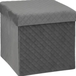 Atmosphera Poef/hocker - opbergbox - donkergrijs - PU/MDF - 31 x 31 cm