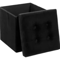 Atmosphera Poef - zwart - 38 x 38 cm - mdf/fluweel - hocker