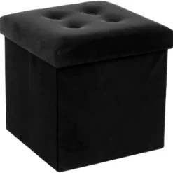 Atmosphera Poef - zwart - 38 x 38 cm - mdf/fluweel - hocker