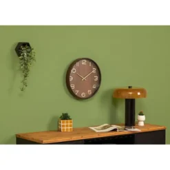 Atmosphera Wandklok/muur klok - Woody - Dia 38 cm - hout - bruin