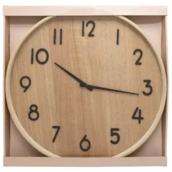 Atmosphera Wandklok/muur klok - Woody - Dia 55 cm - hout - beige