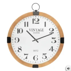 Atmosphera Wandklok/muur klok Vintage - D38 cm - hout - naturel