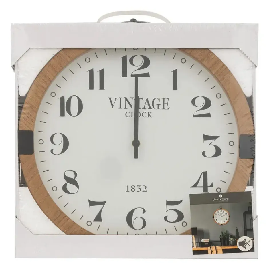 Atmosphera Wandklok/muur klok Vintage - D38 cm - hout - naturel