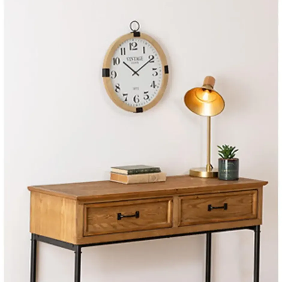 Atmosphera Wandklok/muur klok Vintage - D38 cm - hout - naturel