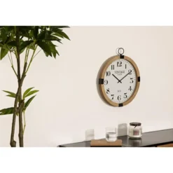 Atmosphera Wandklok/muur klok Vintage - D38 cm - hout - naturel