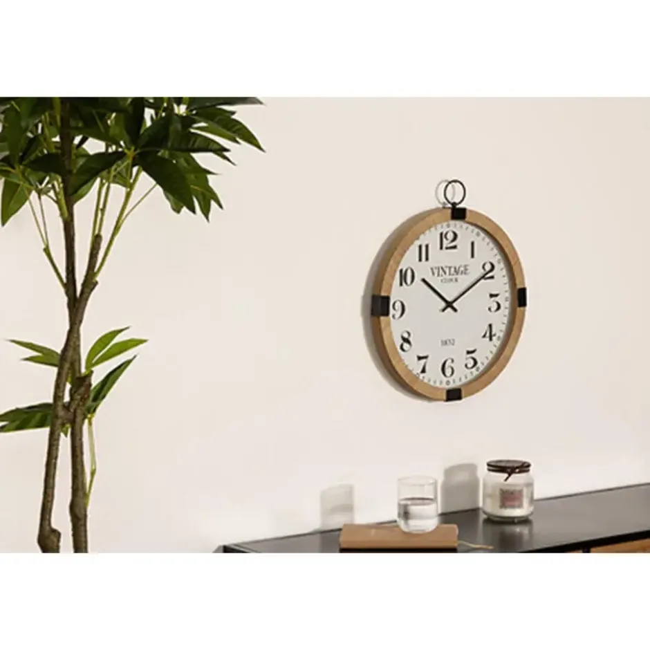 Atmosphera Wandklok/muur klok Vintage - D38 cm - hout - naturel