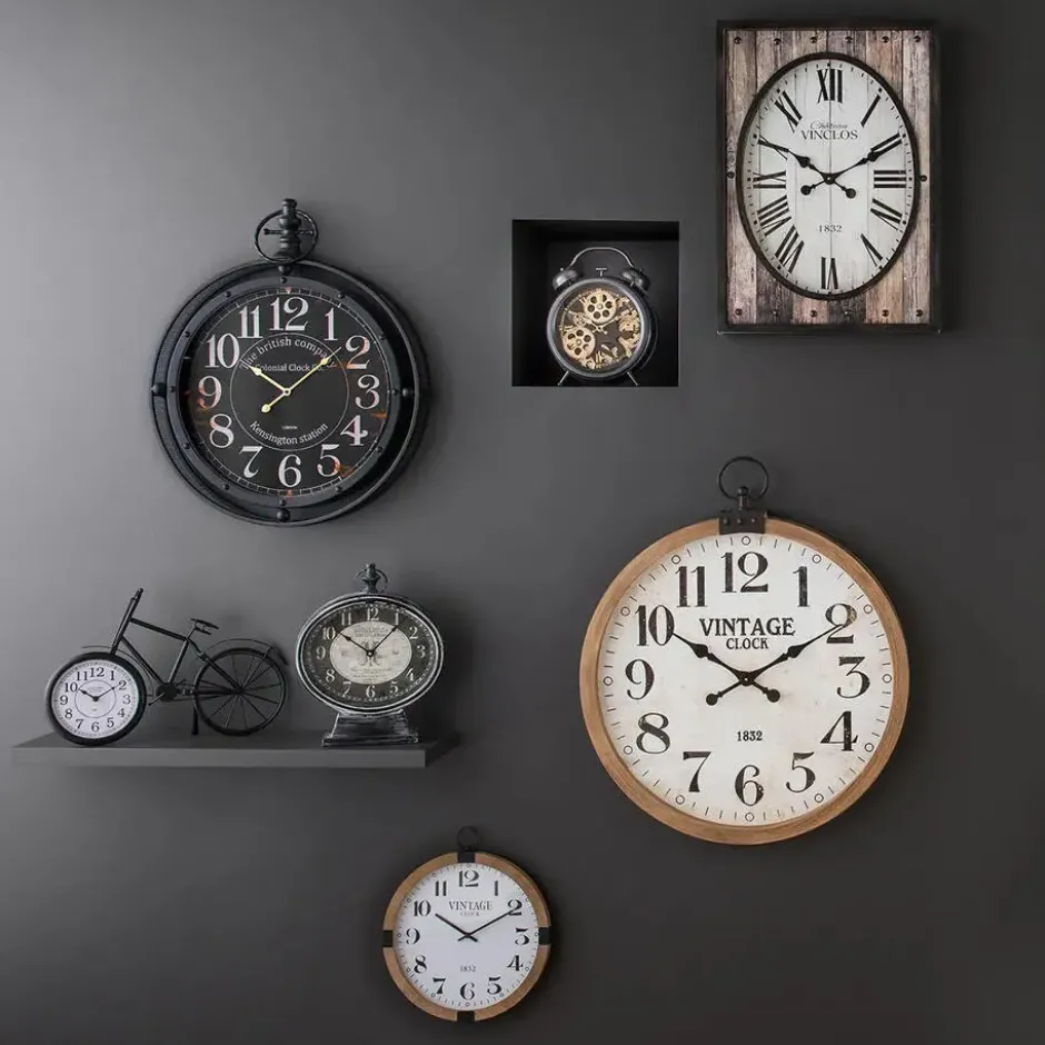Atmosphera Wandklok/muur klok Vintage - D38 cm - hout - naturel