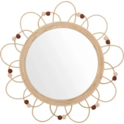 Atmosphera Wandspiegel - bloem - rotan - D38 cm - bohemian spiegel