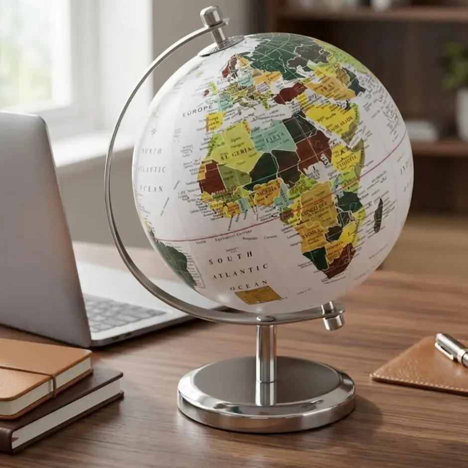 Atmosphera Wereldbol/globe - op voet - D15 cm - kunststof