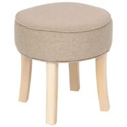 Atmosphera Zit krukje - hout/stof - beige fluweel - D35 x H40 cm