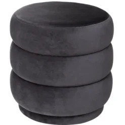 Atmosphera zit Poef - hout/stof - donkergrijs - 40 x 40 cm