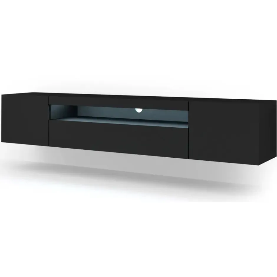 AURA TV-meubel 200 cm universeel mat zwart + LED