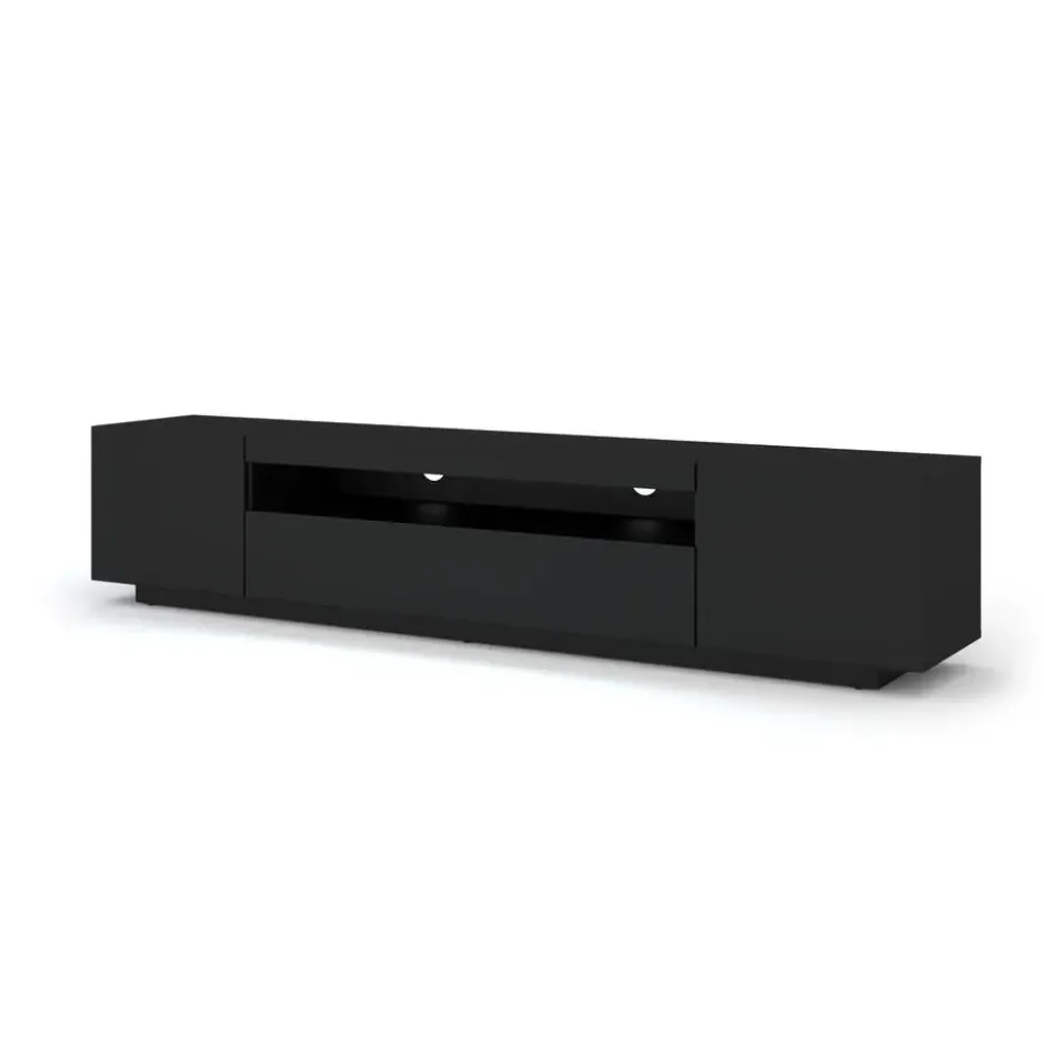 AURA TV-meubel 200 cm universeel mat zwart + LED