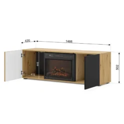 AURIS 150 cm TV-meubel met elektrische haard artisan eiken / mat zwart