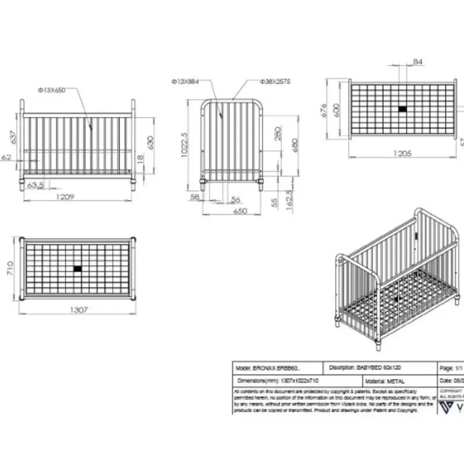 Babybed Bronxx - 60x120cm - mat zwart