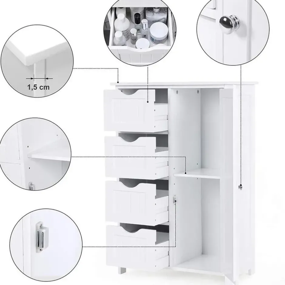 Badkamerkast - 4 Lades - MDF - Wit